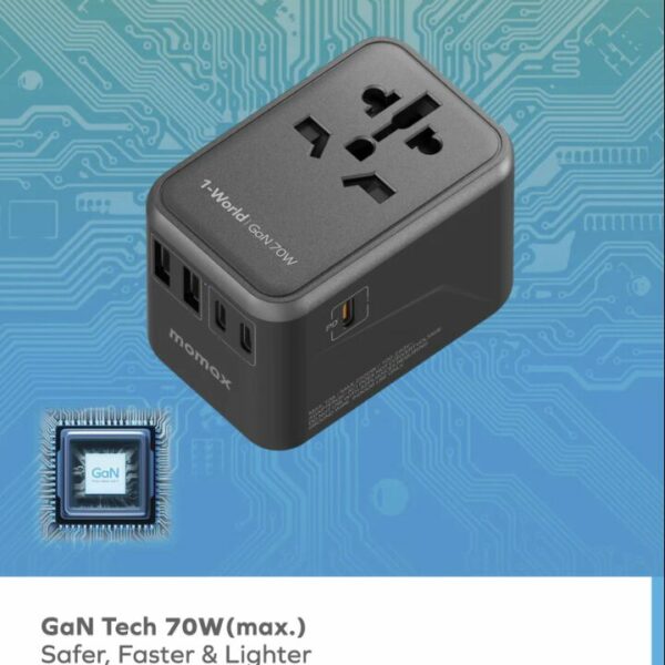 Momax 1-World 70W GaN AC Travel Adaptor UA8A