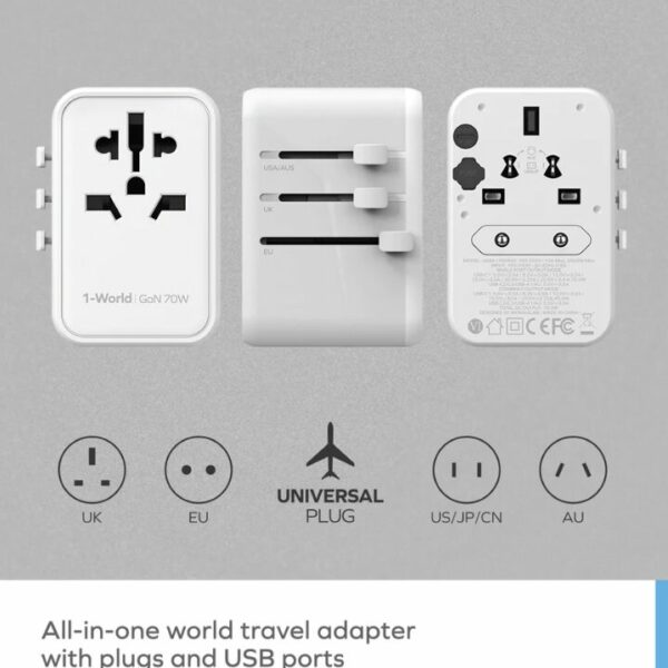 Momax 1-World 70W GaN AC Travel Adaptor UA8A