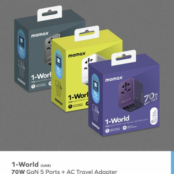 Momax 1-World 70W GaN AC Travel Adaptor UA8A