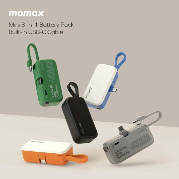 Momax 1-Power Mini 5000mAh 3-in-1 USB-C Battery Pack IP130